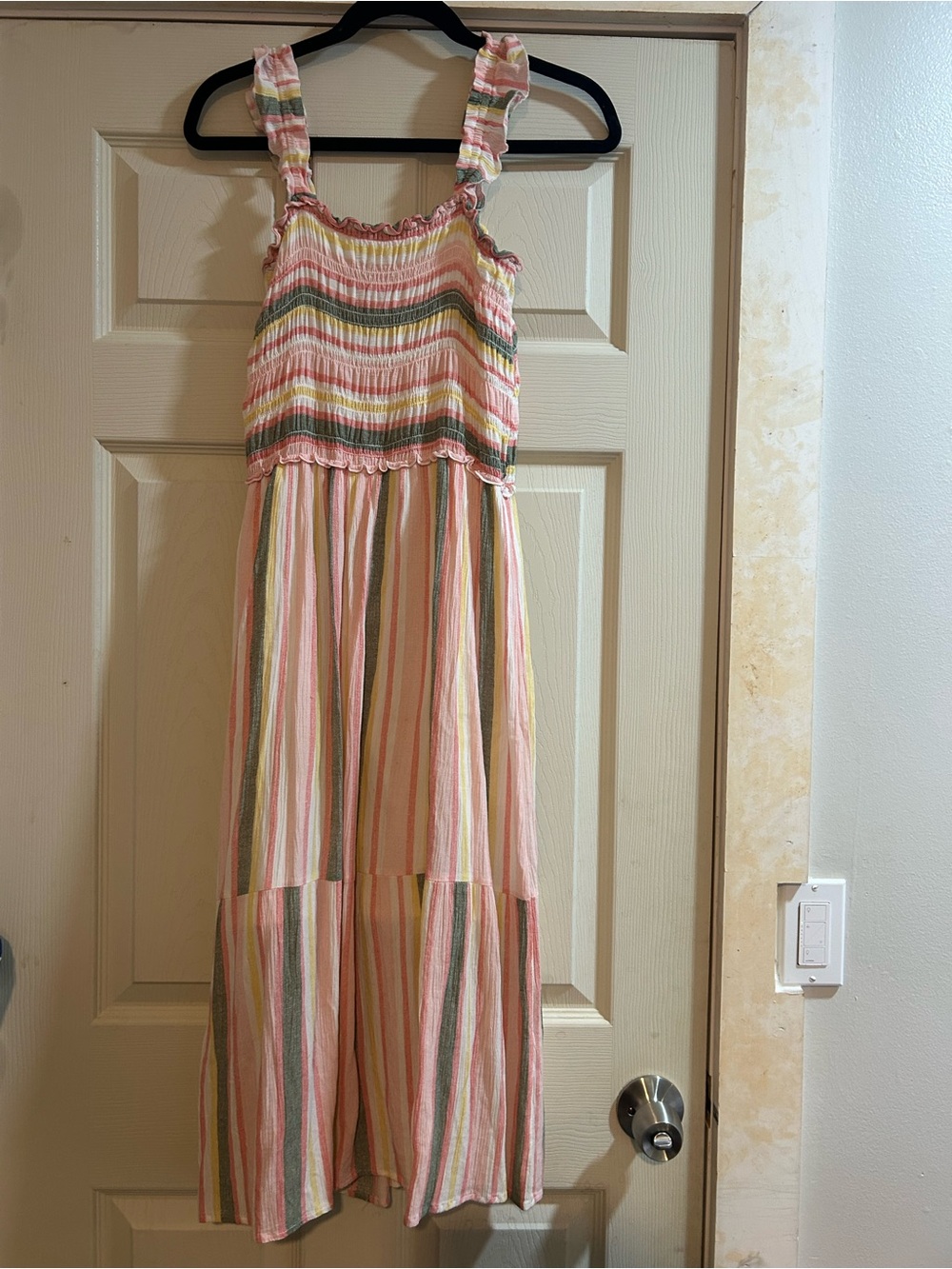 Chenault Pink Multicolor Striped Smocked Midi Dress - Picture 2 of 3